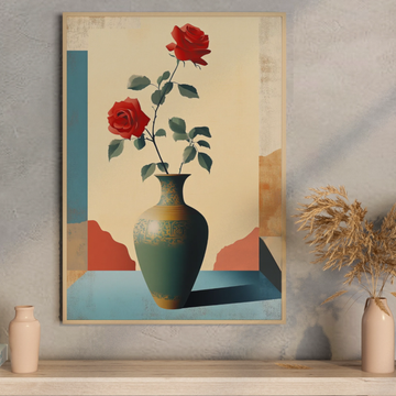 Surreal Serenity, Morandi-Inspired Rose Vase Poster in Ethereal Hues. High Resolution Digital Download 300 DPI