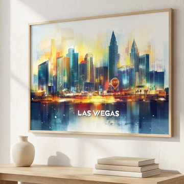 Vintage Vegas Skyline, Iconic Landmarks Illuminated Art Print. High Resolution Digital Download 300 DPI.