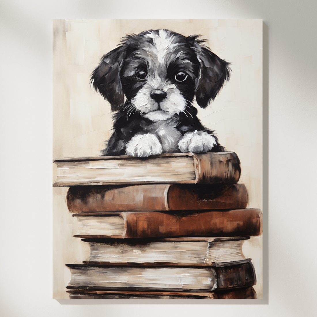 Minimalist Bookworm Pup, Trendy Cartoon Wall Art for Modern Homes. High Resolution Digital Download 300 DPI