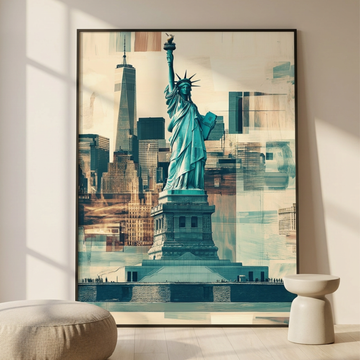 Timeless Liberty Reimagined, Classic Meets Modern NYC Skyline Art Print. High Resolution Digital Download 300 DPI.