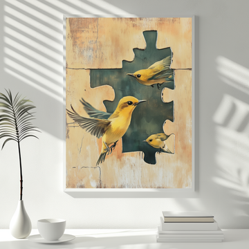 Elusive Identity, Jigsaw Puzzle with Missing Pieces and Birds Symbolizing Freedom. High Resolution Digital Download 300 DPI