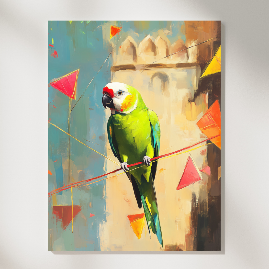 Beautiful Green Parrot Oil Painting, Nature Inspired Illustration Wall Art. High Resolution Digital Download 300 DPI.