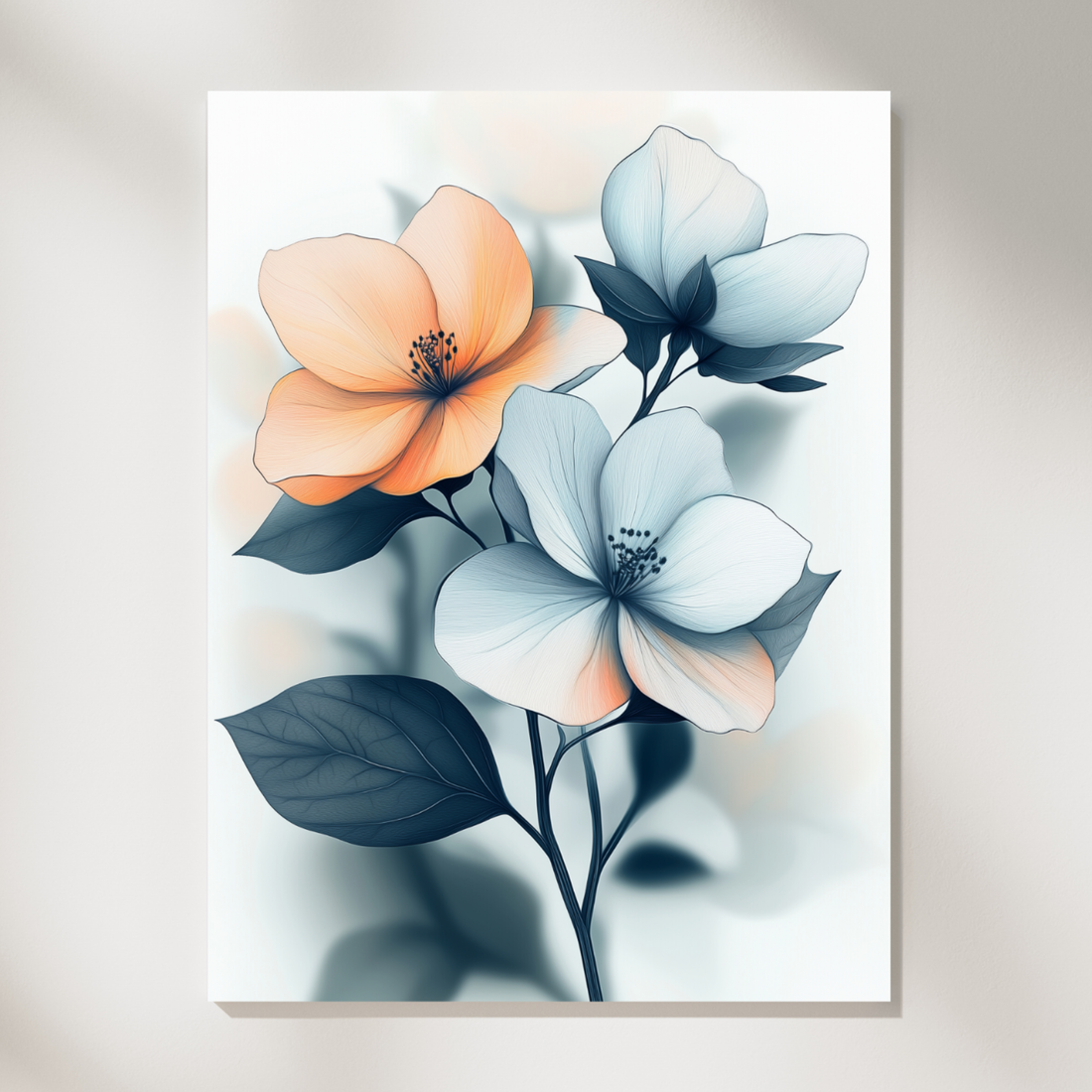 Elegant Botanical Boho, Minimalist Abstract Art with Clear Lines and Soft Colors. High Resolution Digital Download 300 DPI