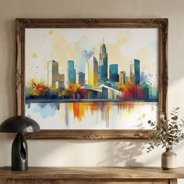 Serene LA Skyline, Elegant Watercolor Cityscape Art Print. High Resolution Digital Download 300 DPI.