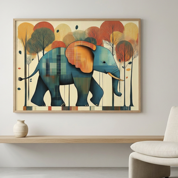 Vibrant Elephant Oasis, Colorful Abstract Wildlife Canvas Art Print. High Resolution Digital Download 300 DPI.