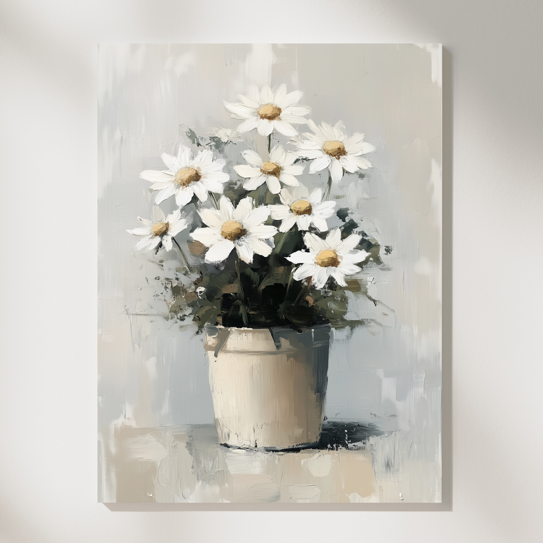 Abstract Daisy Wall Art Beige Pot Neutral Farmhouse Rustic Charm. High Resolution Digital Download 300 DPI.