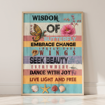 Rustic Butterfly Typography Coastal Art Wall Decor for Beach Homes. High Resolution Digital Download 300 DPI.