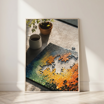 Modern Puzzle Close Up Wall Art, Stylish Urban Coffee Scene Decor. High Resolution Digital Download 300 DPI.