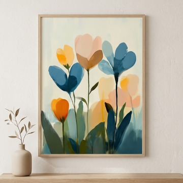 Pastel Flower Field Oil Painting Wall Art Bold Gradient Lines. High Resolution Digital Download 300 DPI