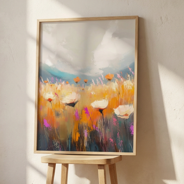 Vibrant Brushstrokes, Abstract Wildflower Field in Soft Hazy Landscape. High Resolution Digital Download 300 DPI