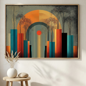 Abstract Sunset Landscape Wall Art with Trees, Arch and Gradient. High Resolution Digital Download 300 DPI.