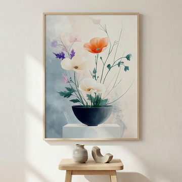 Minimalist Japanese Floral Art in Watercolor Serenity. High Resolution Digital Download 300 DPI