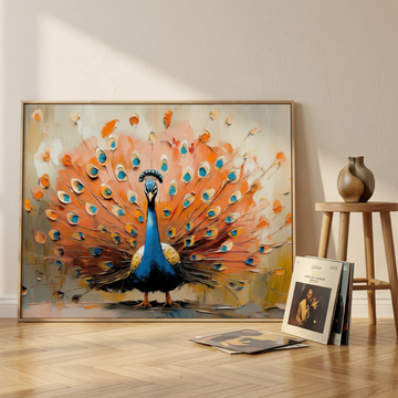 Vivid Peacock Pastel Colors Painting, Elegant Nature Wall Art. High Resolution Digital Download 300 DPI.