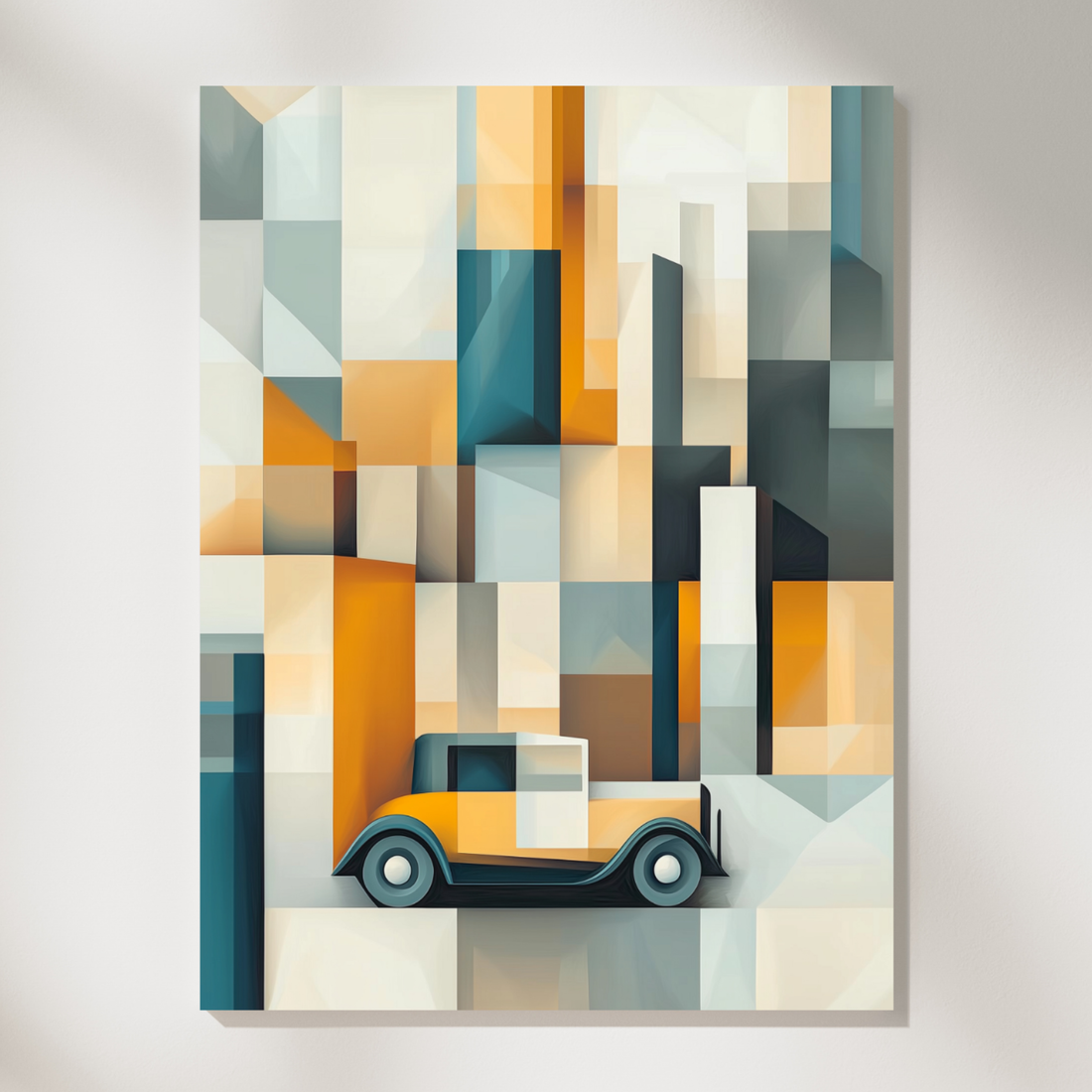 Retro Geometric Car Wall Art, Vintage Automotive Abstract Decor. High Resolution Digital Download 300 DPI.