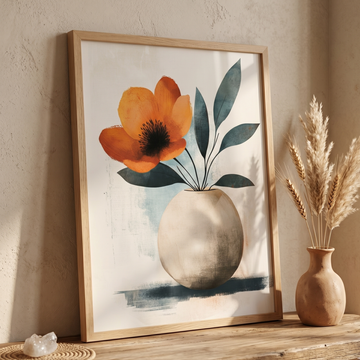 Watercolor Peony Flower Wall Art Off White Clay Vase Decor. High Resolution Digital Download 300 DPI.