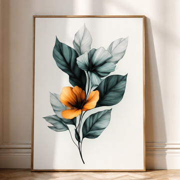 Boho Botanical Elegance, Minimalist Floral Sketches with Subtle Color Accents. High Resolution Digital Download 300 DPI
