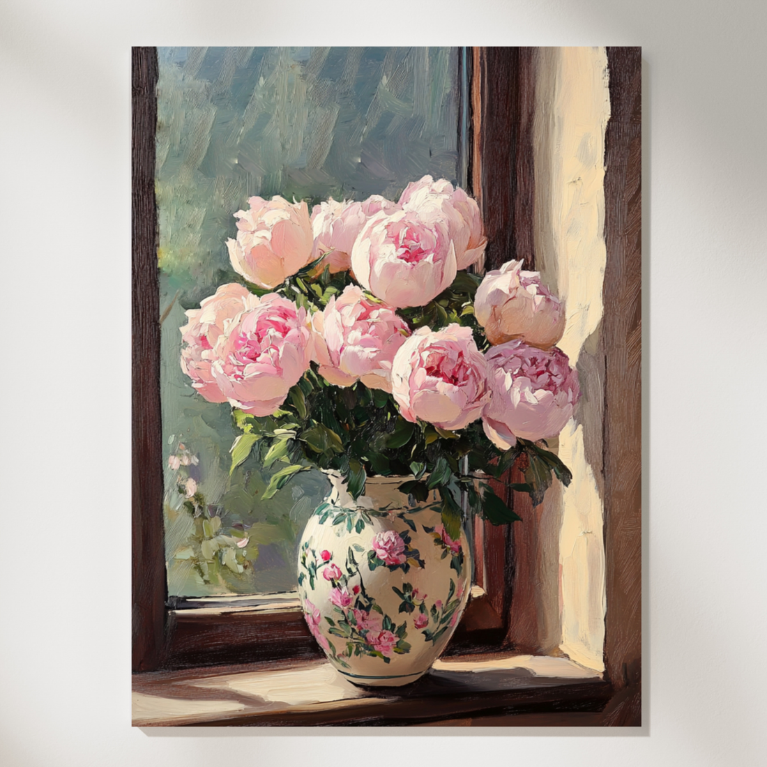 Textured Elegance, Impasto Roses by Open Window - Vibrant Floral Art. High Resolution Digital Download 300 DPI