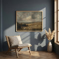 Sheep landscape print on a navy wall