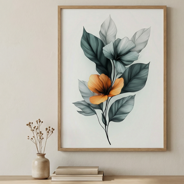 Boho Botanical Elegance, Minimalist Floral Sketches with Subtle Color Accents. High Resolution Digital Download 300 DPI