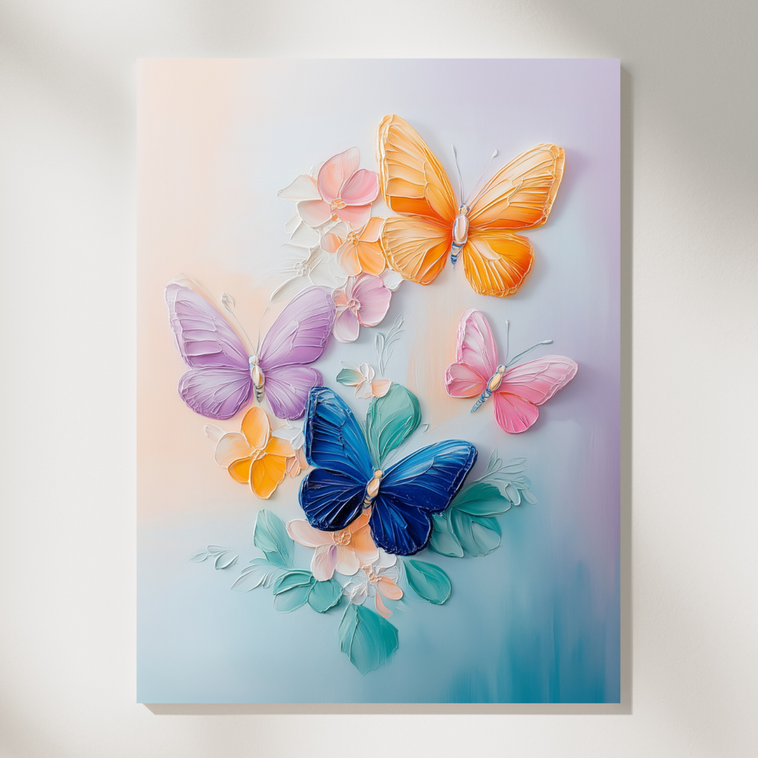Vibrant Flight, Colorful Butterflies Amidst Abstract Floral Background. High Resolution Digital Download 300 DPI