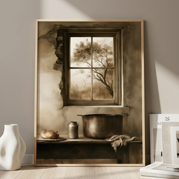 Vintage Farmhouse Kitchen Still Life Oil Painting Rustic Cottage Wall Art. High Resolution Digital Download 300 DPI.