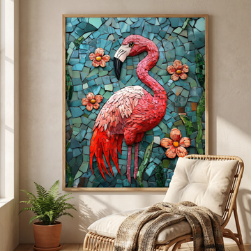 Vibrant Mosaic Flamingo, Stunning Artistic Interpretation of Greater Flamingo Beauty. High Resolution Digital Download 300 DPI
