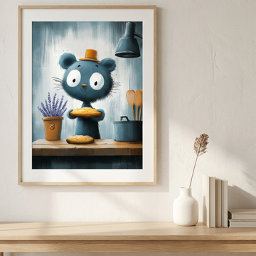 Whimsical Baker, Adorable Animal Chef Creating Cookies in Charming Kitchen Scene. High Resolution Digital Download 300 DPI