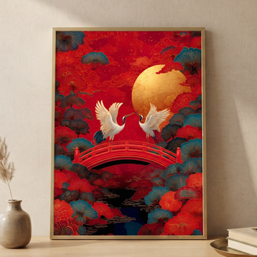 Elegant Lunar Crane Artwork Asian Inspired Festive Wall Art Design. High Resolution Digital Download 300 DPI.