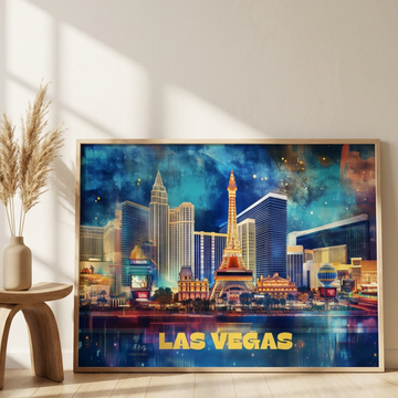 Vintage Vegas Nights, Iconic Strip Skyline Reflections Art Print. High Resolution Digital Download 300 DPI.
