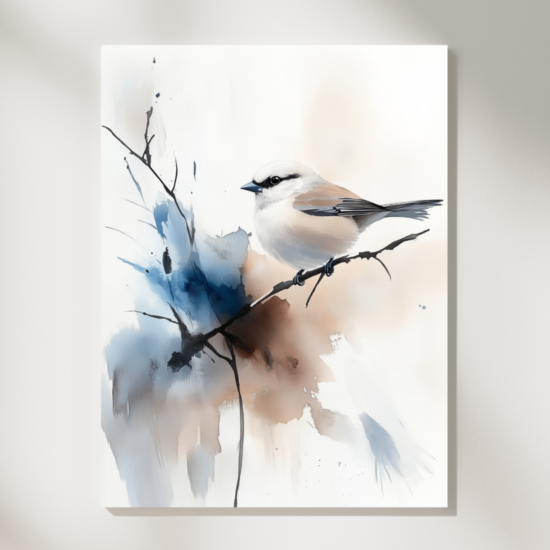 Serene Sparrow, Watercolor Bird Perched Gracefully on a Tranquil Branch. High Resolution Digital Download 300 DPI