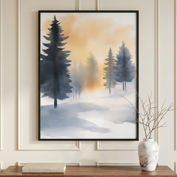 Winter Pine Forest Wall Art Moonlit Digital Illustration. High Resolution Digital Download 300 DPI.