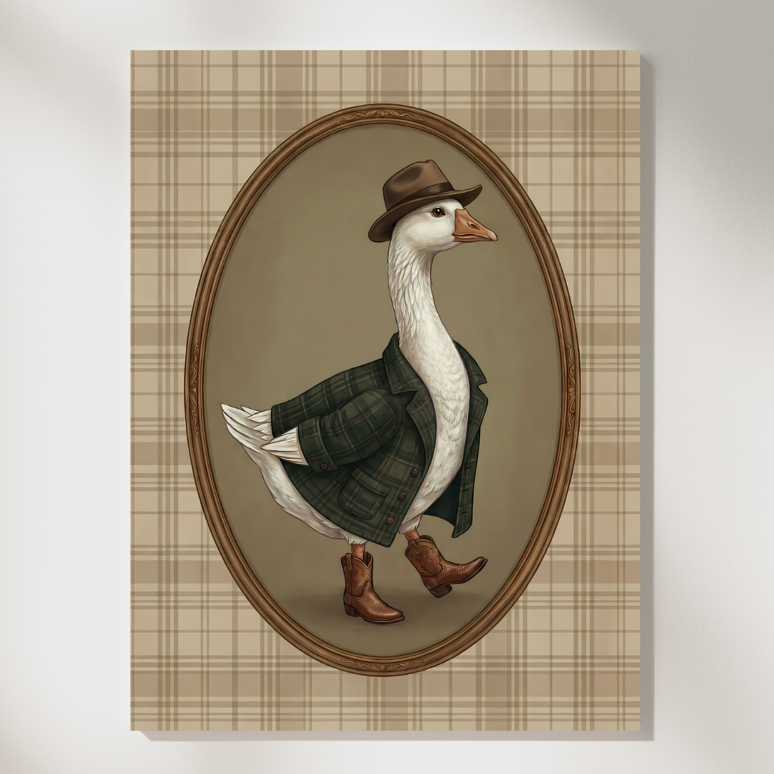Whimsical Cowboy Goose Portrait Farmhouse Nursery Wall Art. High Resolution Digital Download 300 DPI.