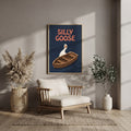 Goose rowboat art above an armchair