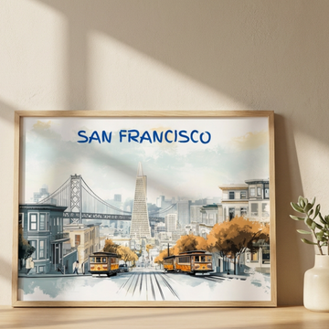 Elegant San Francisco Charm, New Yorker Style Golden Gate Bridge Art Print. High Resolution Digital Download 300 DPI.