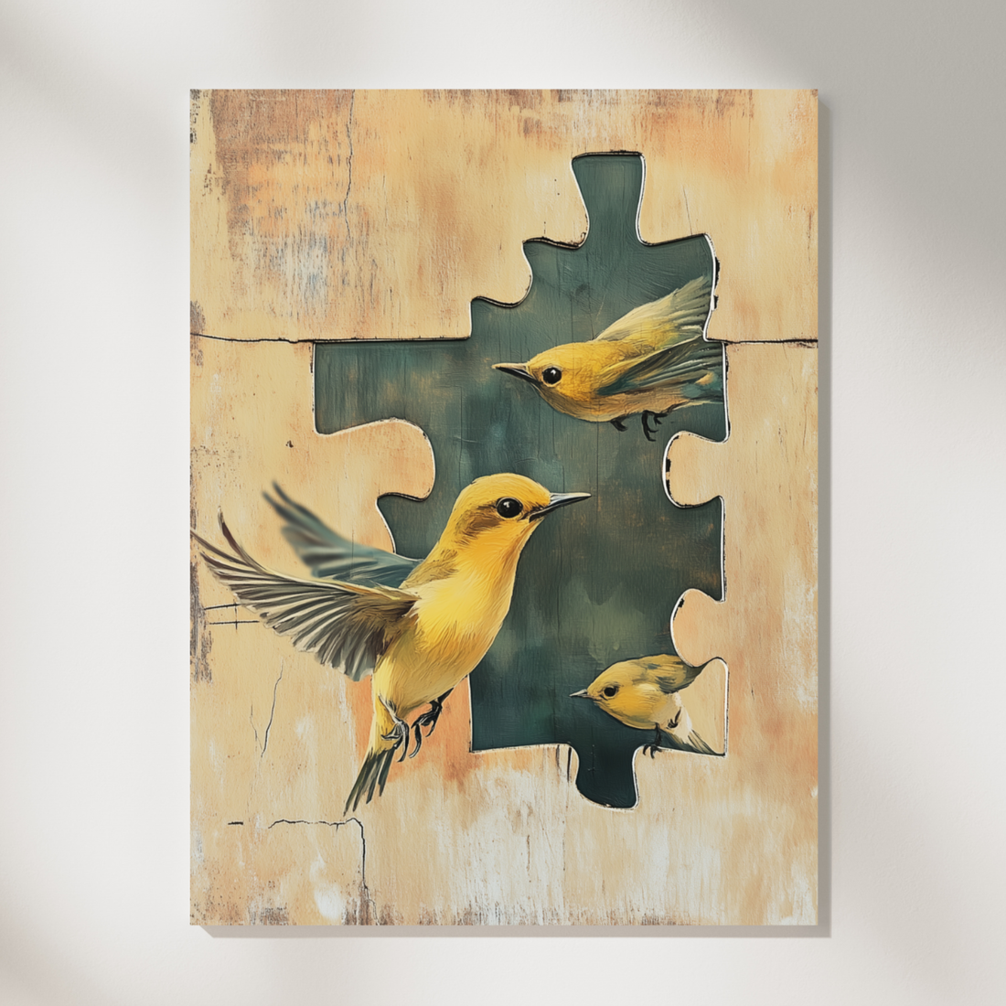 Elusive Identity, Jigsaw Puzzle with Missing Pieces and Birds Symbolizing Freedom. High Resolution Digital Download 300 DPI