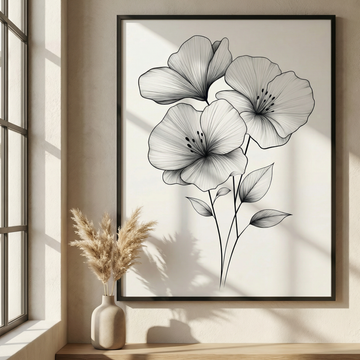 Vintage Blooms, Elegant Black and White Floral Pencil Sketches. High Resolution Digital Download 300 DPI