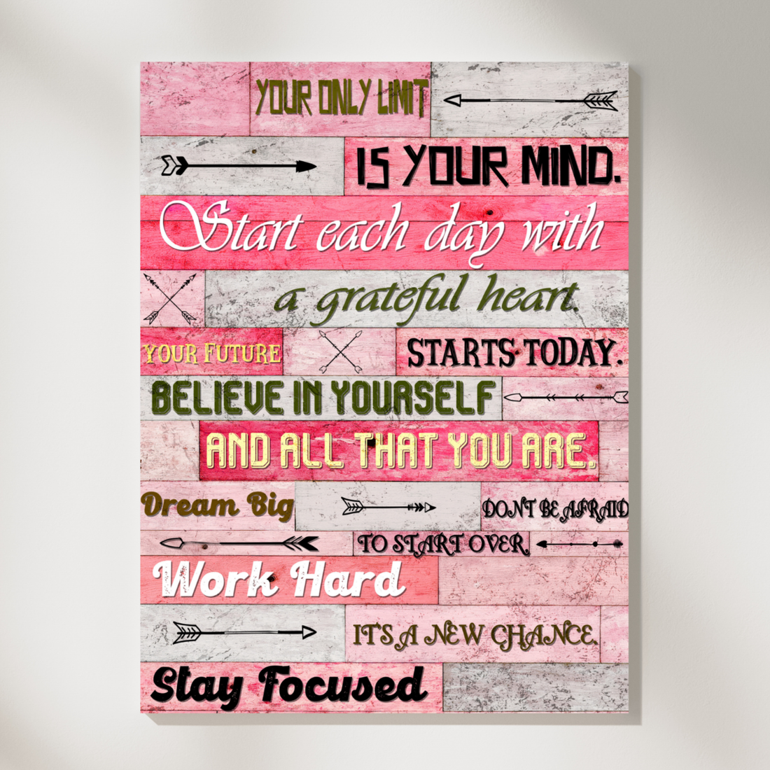 Colorful Motivational Typography Poster Arrow Upwards Wooden Background Art. High Resolution Digital Download 300 DPI.