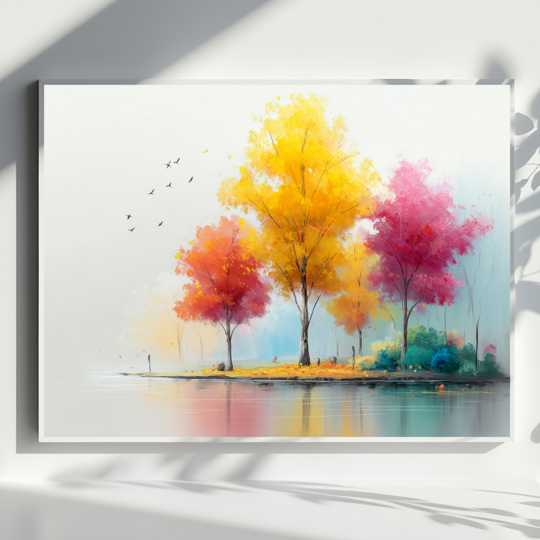 Charming Fall Landscape Minimal Watercolor Painting Seasonal Home Wall Decor. High Resolution Digital Download 300 DPI.