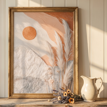 Boho Abstract Landscape Wall Art with Sun and Pampas Grass. High Resolution Digital Download 300 DPI.
