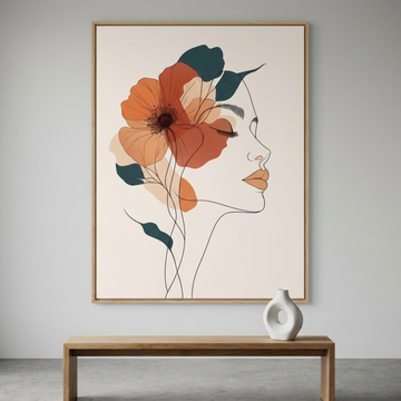 Bohemian Floral Face, Minimalist Line Art with Vibrant Abstract Elements. High Resolution Digital Download 300 DPI