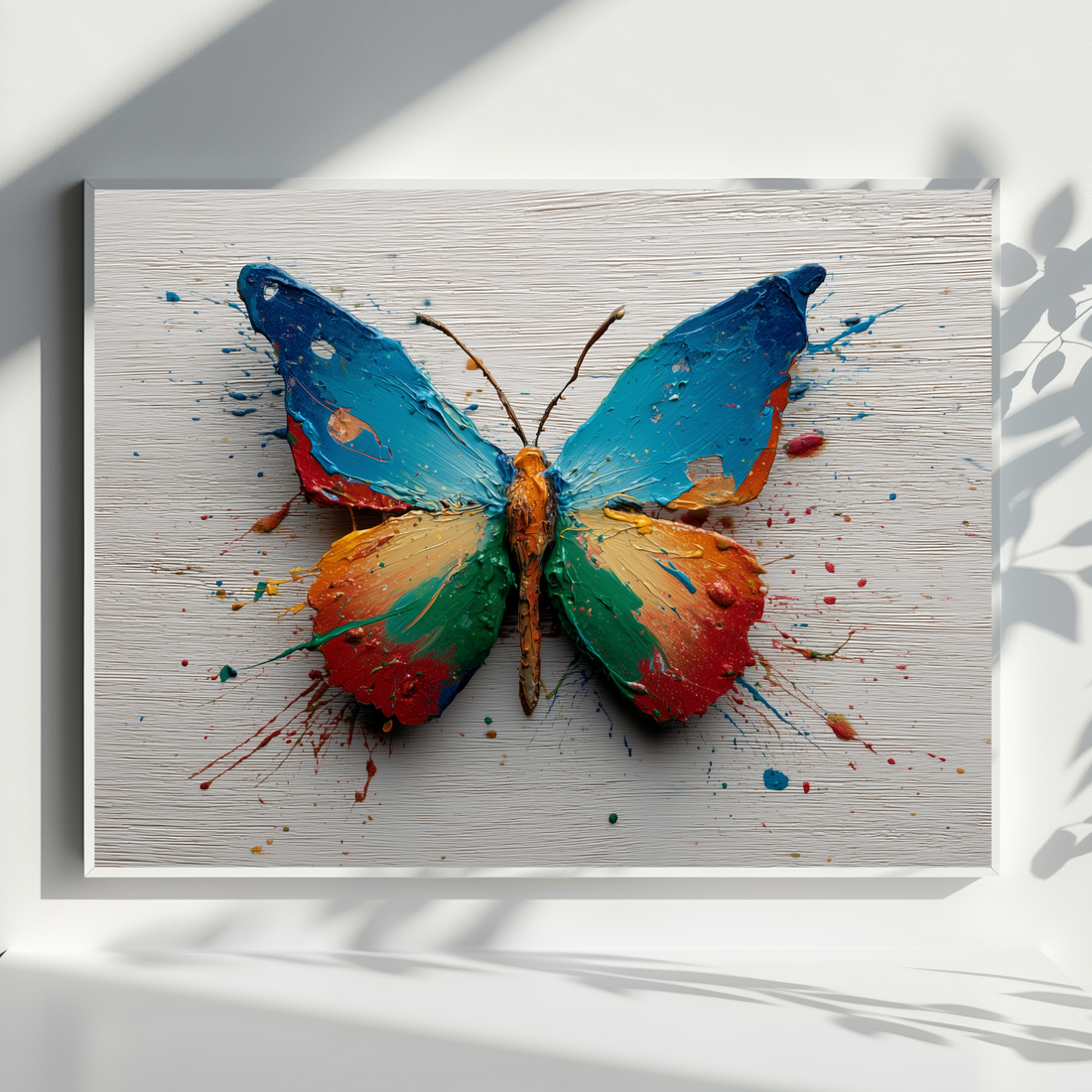 Colorful Abstract Butterfly Wall Art on Textured Wooden Canvas. High Resolution Digital Download 300 DPI.