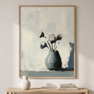 Abstract Grey Vase Wall Art Minimalist Floral Oil Painting White. High Resolution Digital Download 300 DPI.