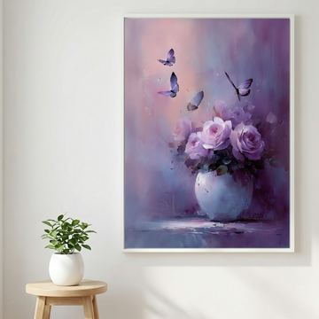 Vibrant Floral Canvas with Graceful Butterflies and Elegant Rose Arrangement. High Resolution Digital Download 300 DPI.