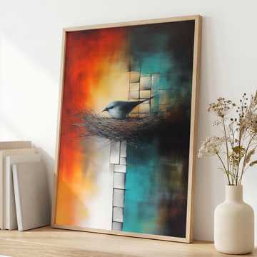 Abstract Red Textile Bird Nest, Dynamic Gestural Art Print. High Resolution Digital Download 300 DPI.
