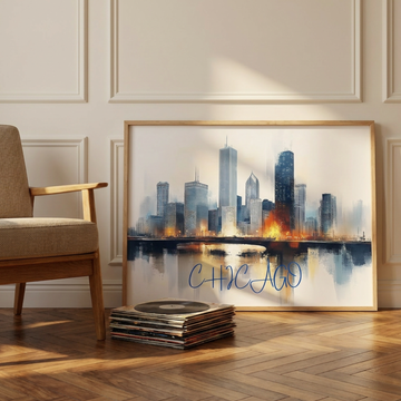 Vibrant Chicago Reflections, Abstract Urban Cityscape Canvas Art Print. High Resolution Digital Download 300 DPI.