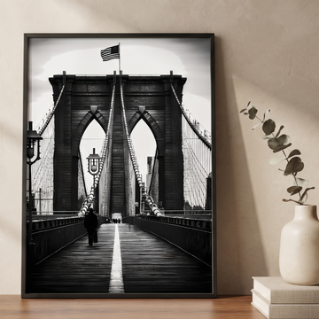 Timeless Brooklyn Bridge, Elegant Black and White Cityscape Print. High Resolution Digital Download 300 DPI.