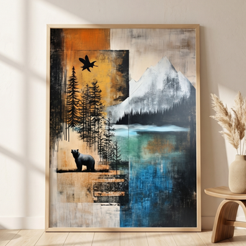 Urban Wilderness, Street Art Mountain Forest Bear Wall Art Decor. High Resolution Digital Download 300 DPI.