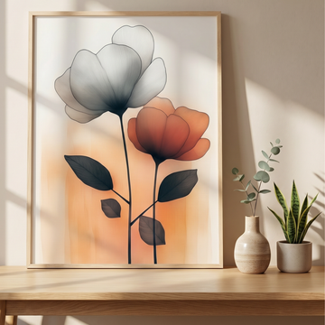Abstract Botanical Boho Art, Minimalist Design with Clear Lines and Soft Colors. High Resolution Digital Download 300 DPI