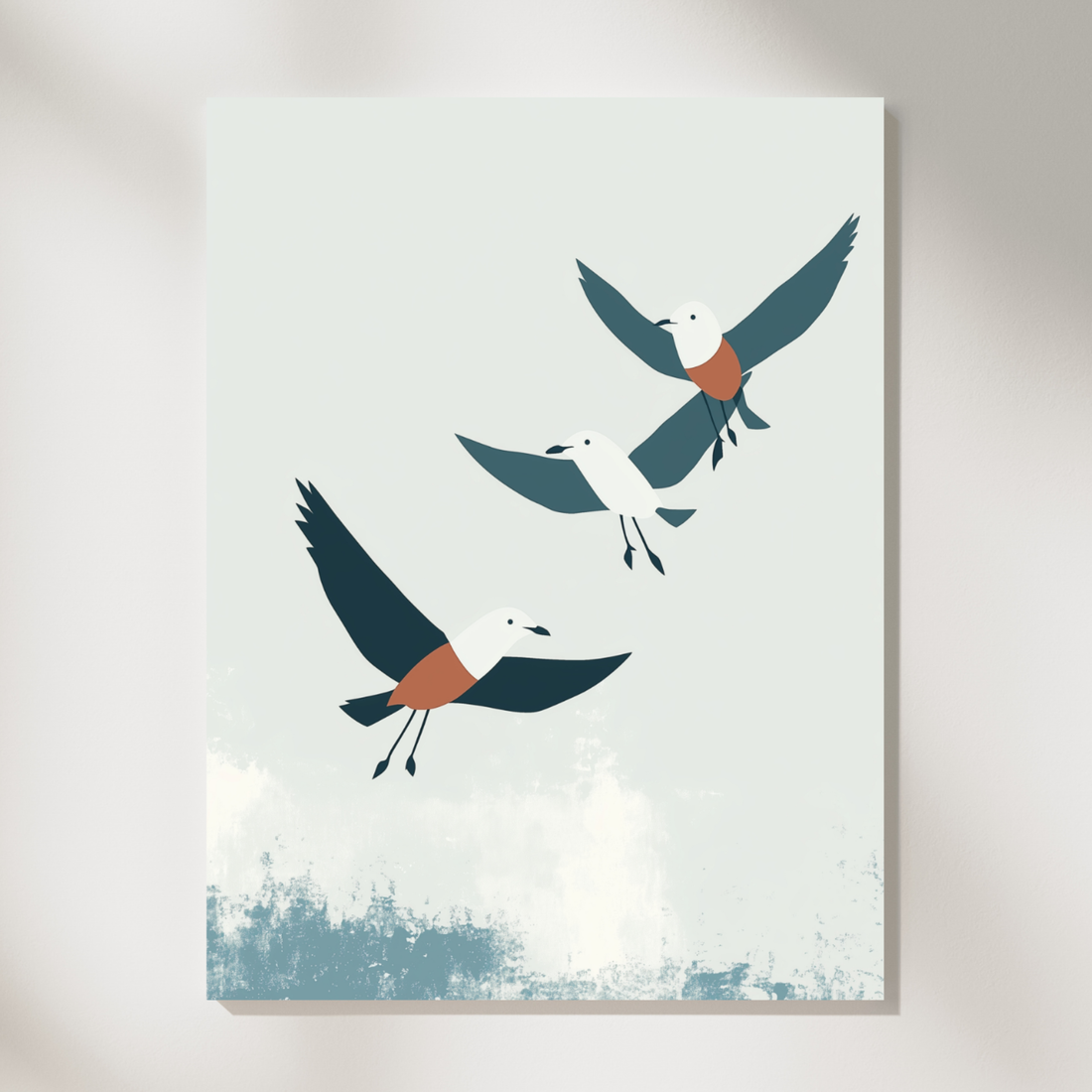 Serene Flight, Aesthetic Painting of Circling Seagulls in a Calm Sky. High Resolution Digital Download 300 DPI