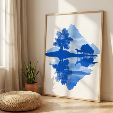 Serene Reflection, Lone Deer on Island Mirrored in Tranquil Mountain Lake. High Resolution Digital Download 300 DPI